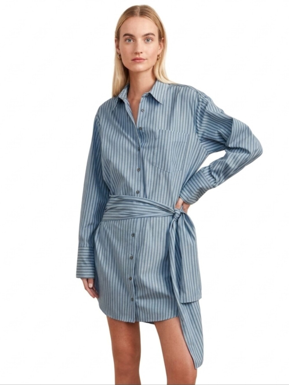 NWT La Ligne Carine Olive & Blue Stripe Long Sleeve Mini Dress